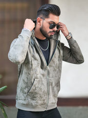 Cloud Printed Olive Green Zipper Full Sleeve Sweatshirt