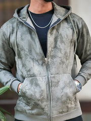 Cloud Printed Olive Green Zipper Full Sleeve Sweatshirt