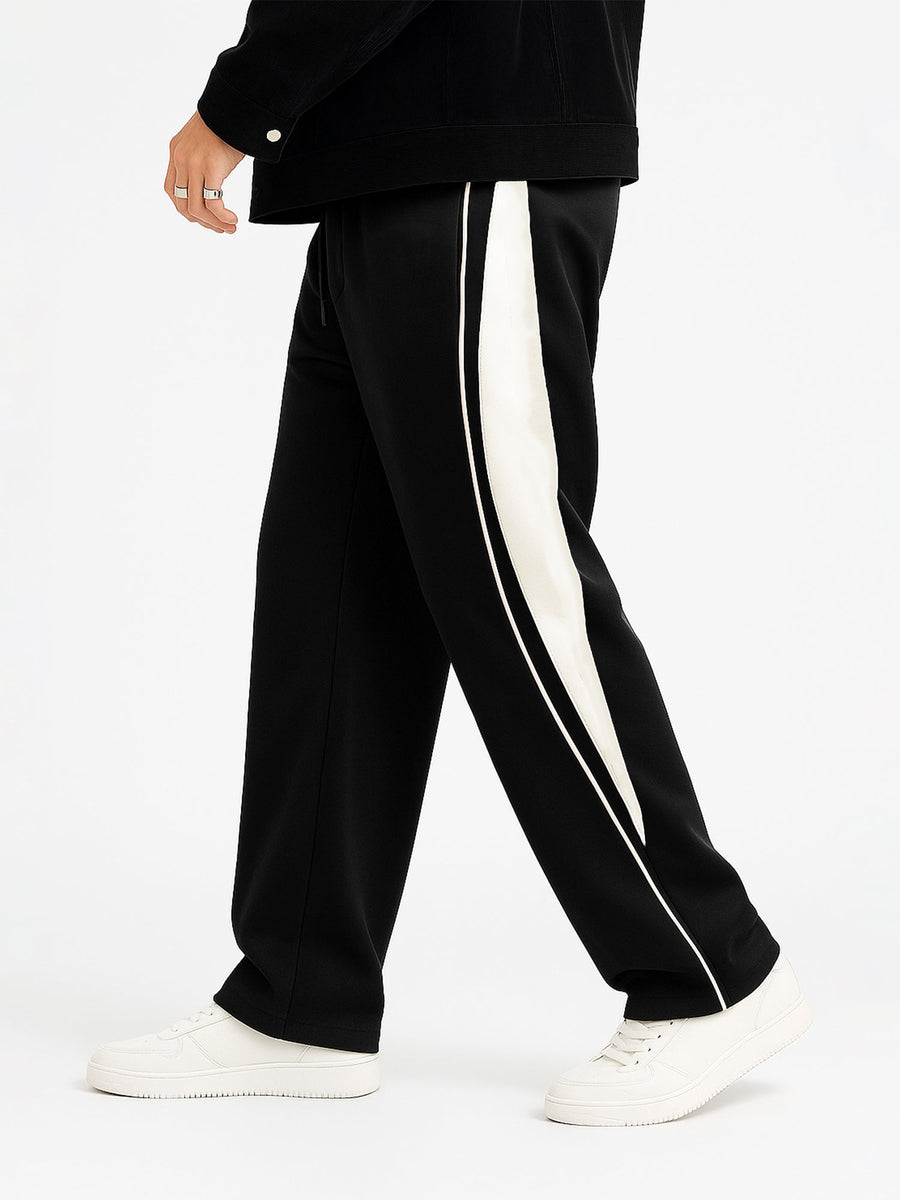 Black goal line baggy track pants for men