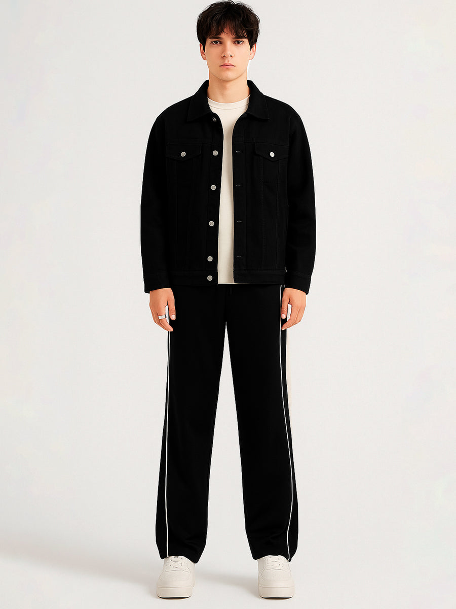 Black goal line baggy track pants for men - view 5