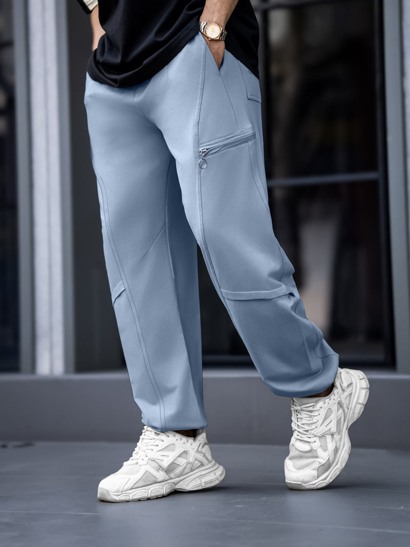 Light grey utility zipper track pants for men