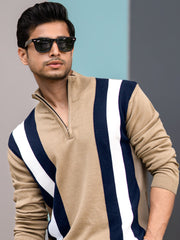 Empire Stripe Beige Full Sleeve T-Shirt