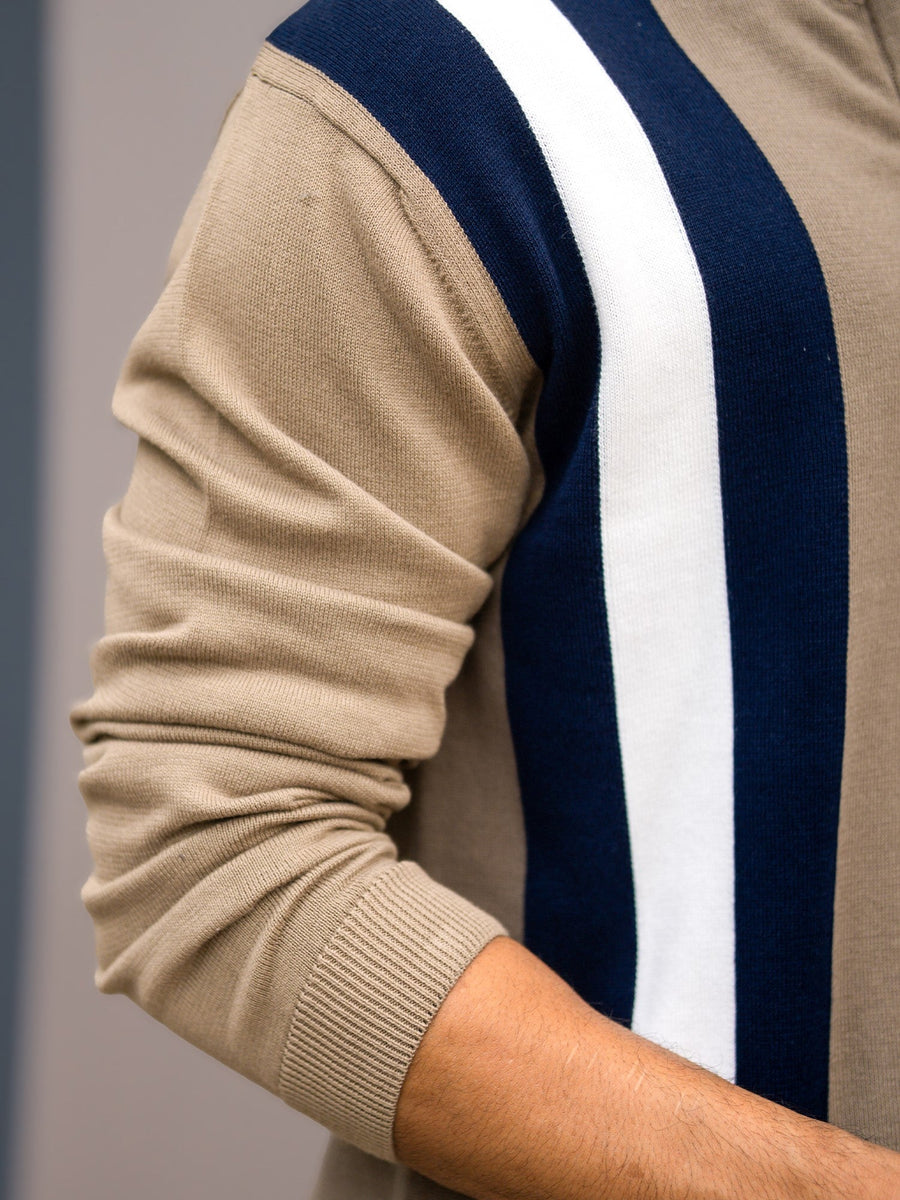 Beige full sleeve empire knit sweater for men - view 3