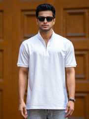 Solid White High Neck Half Sleeve Tshirt