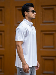 Solid White High Neck Half Sleeve Tshirt