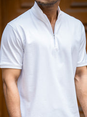 Solid White High Neck Half Sleeve Tshirt