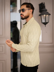 Angular Knit Beige Full Sleeve Polo T-Shirt