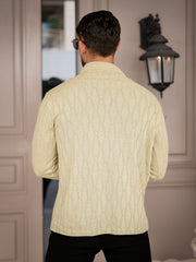 Angular Knit Beige Full Sleeve Polo T-Shirt