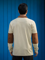 Block Panel Beige Full Sleeve Polo T-Shirt