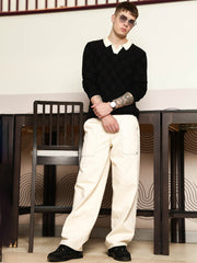 Cubic Knit Black Full Sleeve Polo T-Shirt