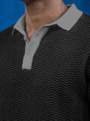 FlatKnit Wave Black Full Sleeve Polo T-Shirt