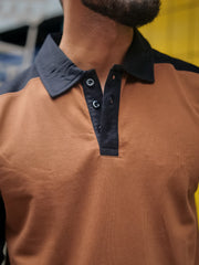 Colorblock Brown Full Sleeve Polo T-Shirt
