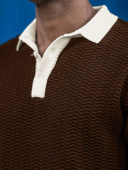 FlatKnit Wave Brown Full Sleeve Polo T-Shirt