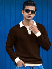 FlatKnit Wave Brown Full Sleeve Polo T-Shirt