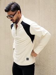 CutPanel Cream Full Sleeve Polo T-Shirt