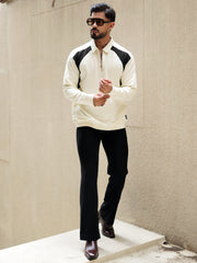 CutPanel Cream Full Sleeve Polo T-Shirt