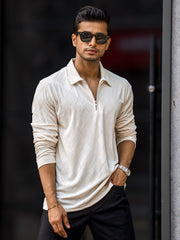 Rhombus Cream Full Sleeve Polo T-Shirt
