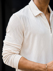 Rhombus Cream Full Sleeve Polo T-Shirt