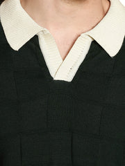 Cubic Knit Dark Green Full Sleeve Polo T-Shirt