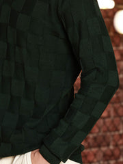 Cubic Knit Dark Green Full Sleeve Polo T-Shirt