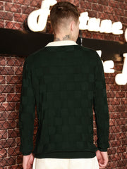 Cubic Knit Dark Green Full Sleeve Polo T-Shirt