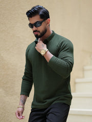 Classic Rib Dark Green Full Sleeve Polo T-Shirt