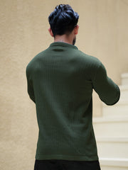 Classic Rib Dark Green Full Sleeve Polo T-Shirt