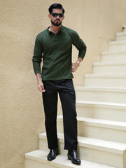 Classic Rib Dark Green Full Sleeve Polo T-Shirt