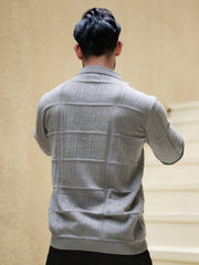 Pointel Grey Full Sleeve Polo T-Shirt