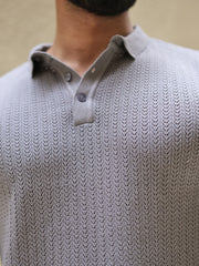 Classic Rib Grey Full Sleeve Polo T-Shirt