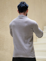 Classic Rib Grey Full Sleeve Polo T-Shirt