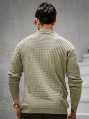 Checkered Knit Light Green Full Sleeve Polo T-Shirt