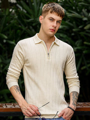Brooklyn FlatKnit Cream Full Sleeve Polo T-Shirt