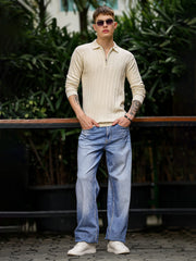 Brooklyn FlatKnit Cream Full Sleeve Polo T-Shirt