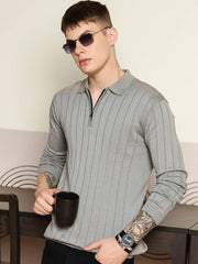 Brooklyn FlatKnit Steel Grey Full Sleeve Polo T-Shirt