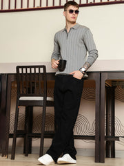 Brooklyn FlatKnit Steel Grey Full Sleeve Polo T-Shirt