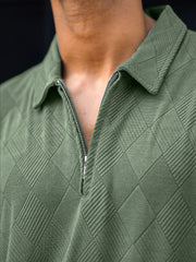 Rhombus Hunter Green Full Sleeve Polo T-Shirt