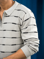 Glitchline Beige Full Sleeve Polo T-Shirt