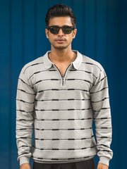 Glitchline Beige Full Sleeve Polo T-Shirt