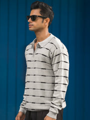 Glitchline Beige Full Sleeve Polo T-Shirt