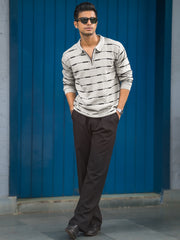 Glitchline Beige Full Sleeve Polo T-Shirt