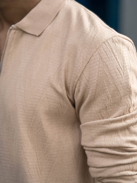 Opal Wave Beige Full Sleeve Polo T-Shirt
