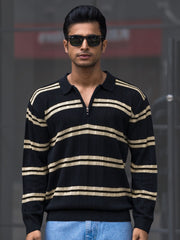 Sterling Black Full Sleeve Polo T-Shirt