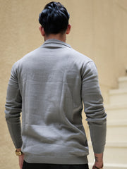 Diamond Knit Grey Full Sleeve Polo T-Shirt