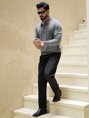 Diamond Knit Grey Full Sleeve Polo T-Shirt