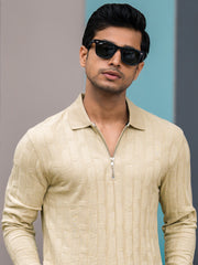 Stone Wave Biscuit Full Sleeve Polo T-Shirt