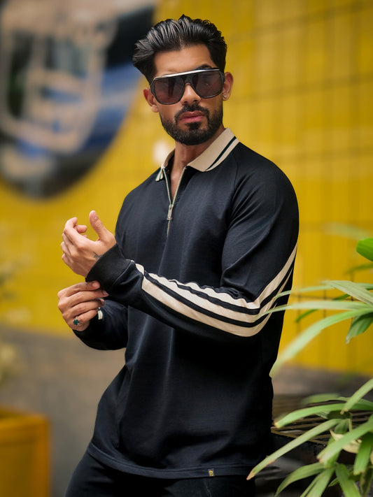 Cross cut Tape Full Sleeve Polo T-Shirt