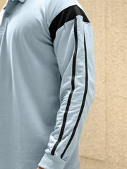 Sleeve Stripe Light Grey Full Sleeve Polo T-Shirt