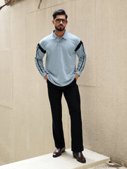 Sleeve Stripe Light Grey Full Sleeve Polo T-Shirt