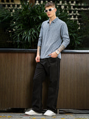 Street Blocks Light Grey Full Sleeve Polo T-Shirt